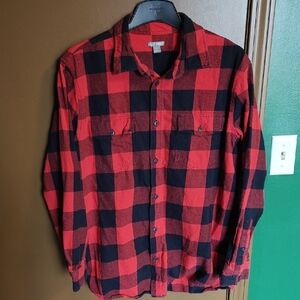 Falls Creek Red and Black Plaid Button-Down Shirt - L